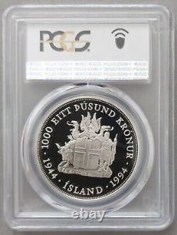Iceland Silver Proof 1000 Kronur Coin 1994 Year Km#33 Asgeirsson Pcgs Pr70 Top