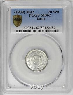 JAPAN 20 Sen Silver Coin Year 42 (1909) Mutsuhito (Meiji) PCGS MS-62
