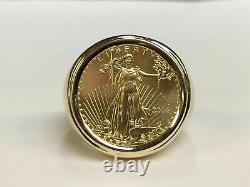 LIBERTY COIN Year 2014 20mm Women's Signet Fancy Ring 14k Yellow Gold Plated