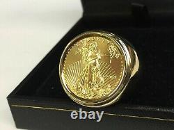 LIBERTY COIN Year 2014 20mm Women's Signet Fancy Ring 14k Yellow Gold Plated