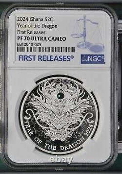Lunar Year of the Dragon 1/2 oz Proof Silver Coin 2 Cedis 2024 NGC PF70 FR Pop 5