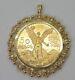 Mexican 50 Peso Gold Coin In Custom Year Charm Pendant 14k Yellow Gold Finish