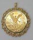 Mexican 50 Peso Gold Coin In Custom Year Charm Pendant 14k Yellow Gold Plated