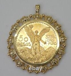 Mexican 50 Pesos Gold Coin in Custom Year Charm Pendant 14k Yellow Gold Plated