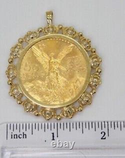 Mexican 50 Pesos Gold Coin in Custom Year Charm Pendant 14k Yellow Gold Plated