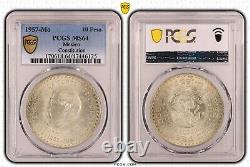 Mexico Silver 10 Pesos Unc Coin 1957 Year Km#475 Constitution Pcgs Grading Ms64