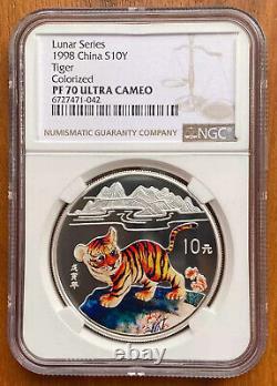 NGC PF70 Chinese zodiac animals of tiger year China 1998 tiger 1oz Silver coin