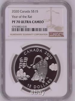 NGC PF70 UC 2020 Canada 1oz Solid Silver Coin Lunar Year Series Rat