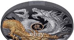 Niue 2024 YEAR DRAGON Dueling $10 5 Oz Gilded Silver BLACK Proof SERIAL #555