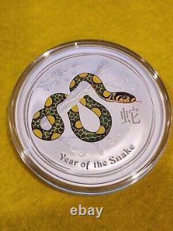 Perth Mint 2 OZ LUNAR YEAR OF THE SNAKE 2013 SERIES II silver coin coloured
