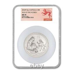 RARE! 2016 P YEAR of the MONKEY 5 OZ. 999 SILVER NGC MS 70 $608.88