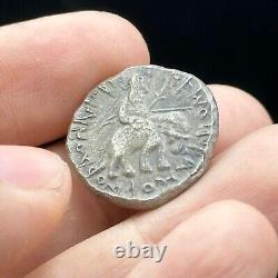 Rare Ancient Kushan Empire King With Animal Silver Coin 2000+ Years Old e