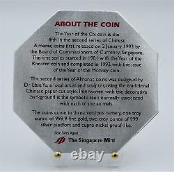 Singapore 1997 The Year of the Ox 2 oz Silver Piedfort Proof Coin
