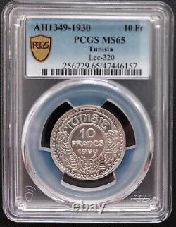 Tunisia Silver 10 Francs Unc Coin 1930 1349 Year Km#225 Lec-320 Pcgs Ms65 Top