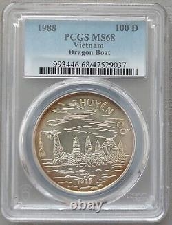 Vietnam Silver 100 Dong Unc Coin 1988 Year Km#25.1 Dragon Ship Pcgs Ms68